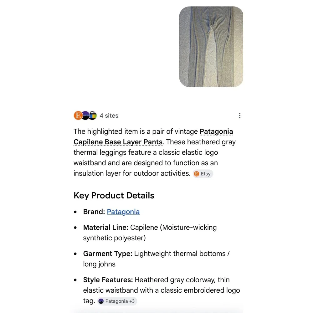 Patagonia Capilene Mens Medium Gray Thermal Base Layer Pants Made in USA Vintage